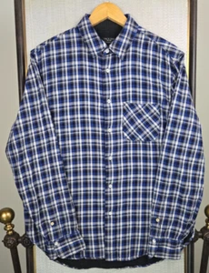RAG BONE Mens 2 Ply Cotton Flannel Sport Shirt Size Large Mens Blue Plaid Check - Picture 1 of 15