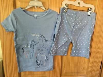 New Carter's Girls Unicorn Pajama Snug fit Shorts Blue - Image 1 of 2