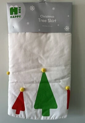 Christmas Tree Skirt 48” White With Red & Green Trees Bed Bath Beyond New - Image 1 of 4