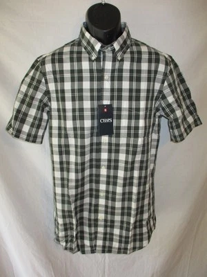 Chaps 100% Cotton Size S Lead Table Black Plaid Short Slve Shirt SR$55 NEW - Image 1 of 3