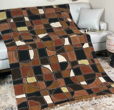 Mudcloth Bogolan Sora Brown Handmade Textile Bedsheet Mali Boho Throw Blanket - Image 1 of 4