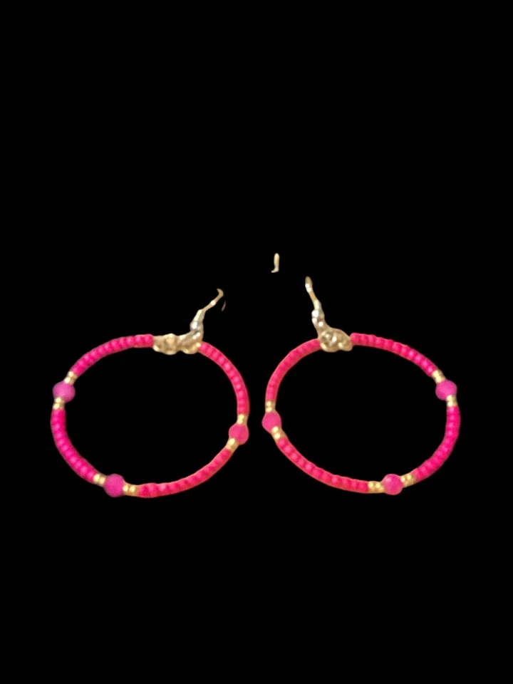Pendientes de aro Spirit of Nature - cuentas de semillas-redondos- rosa intenso- oro Foto 1 de 1