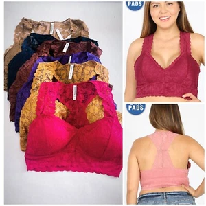 3 PACK Bra Racerback Floral Lace Padded Bralette Layering Bra Crop Tank Top Plus - Picture 1 of 9
