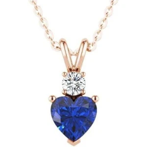 1.8 CT Created Sapphire Heart Solitaire Pendant Necklace, 14K Gold Vermeil - Picture 1 of 2