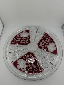 Vintage Ruby Czech Cut Glass Flat Cake Plate Read 12" - Picture 1 of 11