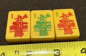 3 Bakelite Flower Tiles — Vintage Mahjong: 1-1/4”x7/8” - Picture 1 of 4