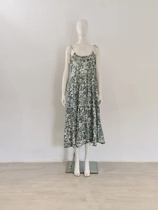 Maxi abito THE GREAT (3) verde floreale UK 12 14 EU 40 42 volant swing cotone LRG - Foto 1 di 13