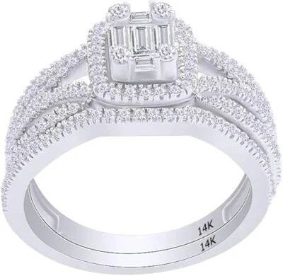 3/4 Ct Cluster Engagement Wedding Bridal Ring Set Lab Grown Diamond in 14k Gold - Image 1 of 4