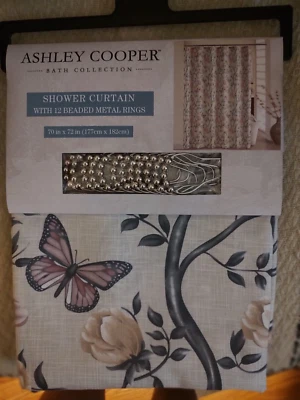 Ashley Cooper Bath Collection ~ Butterflies Fabric Shower Curtain/Rings ~ NEW - Image 1 of 4