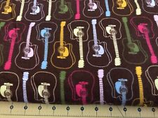Guitars on Brown Flannel fabric sold by the yard #1003