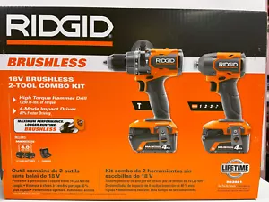 RIDGID 18V Brushless Cordless 2-Tool Combo Kit w/ Hammer Drill, Impact Driver, - Picture 1 of 3