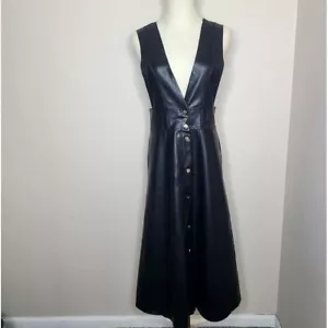Vestido midi ZARA negro imitación cuero jersey delantal broches vegano blogger favorito talla S - Imagen 1 de 7