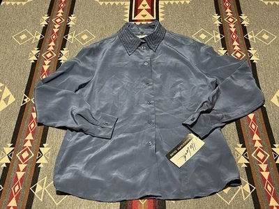 Camisa The Look Randolph Duke Mujer 10 Azul Seda Volantes Frontal Blusa Nueva con Etiquetas T39 Foto 1 de 4