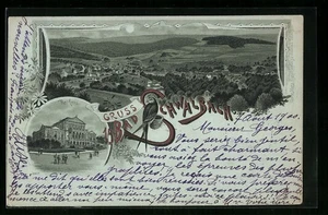 Mondschein-Lithographie Bad Schwalbach, Gesamtansicht mit Umgebung, Kurhaus 190 - Picture 1 of 2