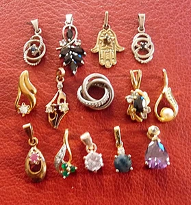 LOT Bijoux Pendentifs Plaqué Or Pierres Argent Massif SILVER Gold Plated JEWELRY - Picture 1 of 5