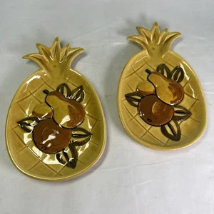 Los Angeles Potteries Pinapple Shaped Dishes Spoon Rests 10x6" Vintage Set Of 2 - Picture 1 of 11