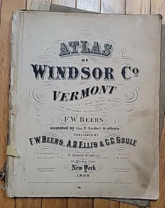 1869 Windsor County Vermont Atlas F. W. Beers Maps Handcolored VT City Town - Picture 1 of 22