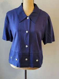 MHM Melissa Harper Vintage Large Navy Blue Cotton/Linen Short-Sleeved Top - Picture 1 of 7