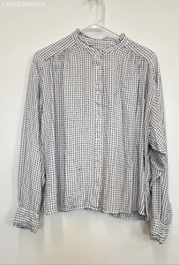 Camisa Blusa Loft Blanca/Negro Rayas Volantes Ribete Lunares - Talla L - Imagen 1 de 7