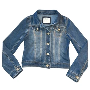 Justice Girls Denim Jean Jacket Stretch Classic Medium Wash Button Close Sz 8 10 - Picture 1 of 10