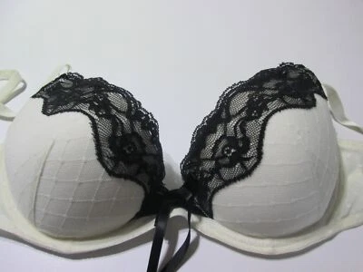 Бюстгальтер H&M размер 34C белый/черный на косточках пуш-ап регулируемые ремни кружевное белье - Изображение 1 из 4