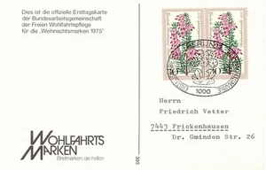 BERLIN 1975 Offizielle Erststagskarte der Weihnachtsmarken gel. mit ESST, selten - Picture 1 of 2