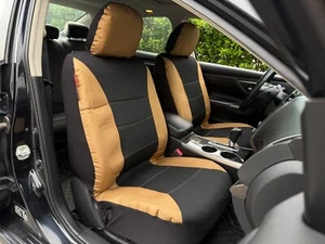 For Ford Transit 2007-2025 Car Front Seat Covers Black Mesh Brown Canvas 2PCS - Picture 1 of 12