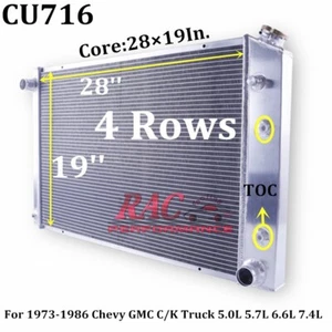 Radiador de 4 filas para camioneta Chevy C/K 1978-1987 K5 Blazer C10 C20 C30 núcleo de 28 x 19 pulgadas - Imagen 1 de 8