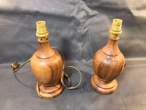 Pair Of Bedside Or Desk Lamps In Turned Wood Without Shade - Picture 1 of 7