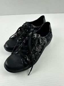 Remonte 'Ryan' Black Leather Lace Up Patterned Sneakers Women's Size 37 - Picture 1 of 10