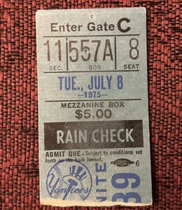 NY Yankees Ticket Stub 7/8/1975 - Picture 1 of 3