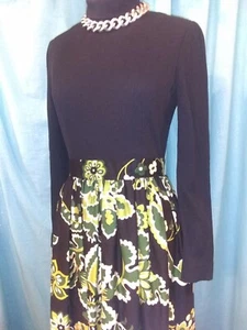Vtg 60s SAKS 5TH AVE silk Green Pyschedelic Print Skirt Shirt Maxi hostess dress - Picture 1 of 9