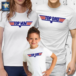 t-shirt magliette famiglia TOP GUN TOP DAD TOP MUM TOP SON IDEA REGALO FESTA  - Picture 1 of 11
