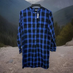 NWT Gap Blue Plaid Shirtdress Women's Medium New M Country Western Long Sleeve - Picture 1 of 8