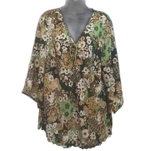 Fashion Bug Shirt Sze 18/20 Floral Bohemian Y2K Neutral Colors Tunic Cottagecore - Picture 1 of 12