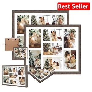 Set of 2 Distressed Brown Wood Collage Frames for 7 Photos - Rustic Charm - Picture 1 of 9
