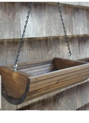Half Moon wooden wood stained planter hanging barrel rope chain rustic farmhouse - Image 1 of 4
