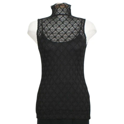 RALPH LAUREN Black Stretch Diamond Lace Sleeveless Shell Top M - Image 1 of 4