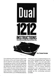 Operating Instructions for Dual 1212 - Picture 1 of 1