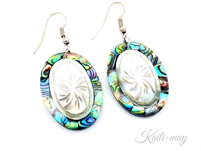 Abalone Mother of Pearl Shell Earrings with Oval Shape - Image 1 of 4