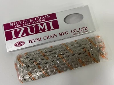 Велосипедная цепь IZUMI ES410GP стандартная 1/2 x 1/8 (116 л) односкоростная стальная серебристая - Изображение 1 из 4