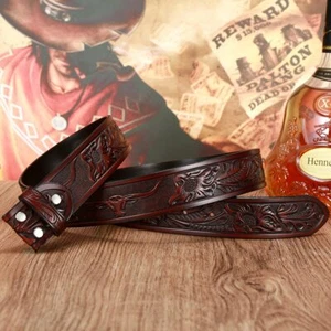 Cintura in pelle da uomo Western Cowboy personalità motivo retrò di ricambio - Foto 1 di 14