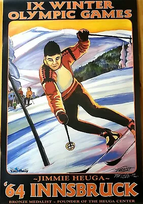 Jimmie Heuga 1964 Innsbruck IX Olympics Skiing Art Poster 24"x36" Signed 21/100 - Image 1 of 4