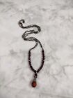 Vintage Sterling Silver 925 Garnet And Red Tigers Eye Beaded Chain Necklace