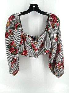 Forever 21 Damen Junior Crop Top Rosen Blumen gestreift Boho Small Shirt Bluse - Bild 1 von 8