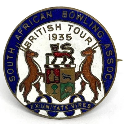 South African Bowling Assoc. British Tour 1935 Enamel Pin Badge Bowls Africa - Image 1 of 2