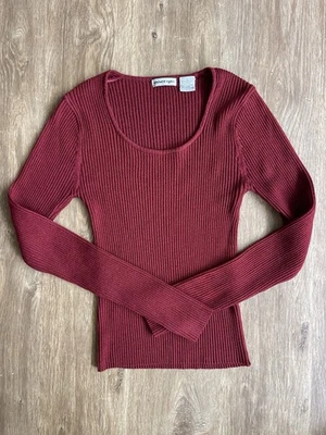 Top Vintage Energie Acanalado Rojo Borgoña Manga Larga Talla Grande Y2K Foto 1 de 3
