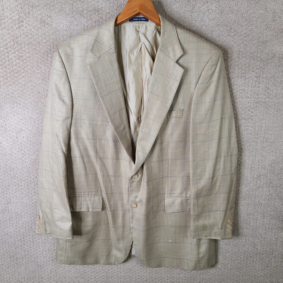 Chaqueta Blazer Alan River Para Hombre 44L Beige Pata de Gallo Cuadros Seda Mezcla Lana Foto 1 de 4