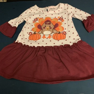 Little Lass Thanksgiving Turkey Dress Size 18 Months. Long Sleeves Bell Cuffs - Image 1 of 4