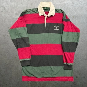 Old Bushmills Irish Whiskey Rugby Shirt Long Sleeve Striped Polo Vintage Large - Picture 1 of 5